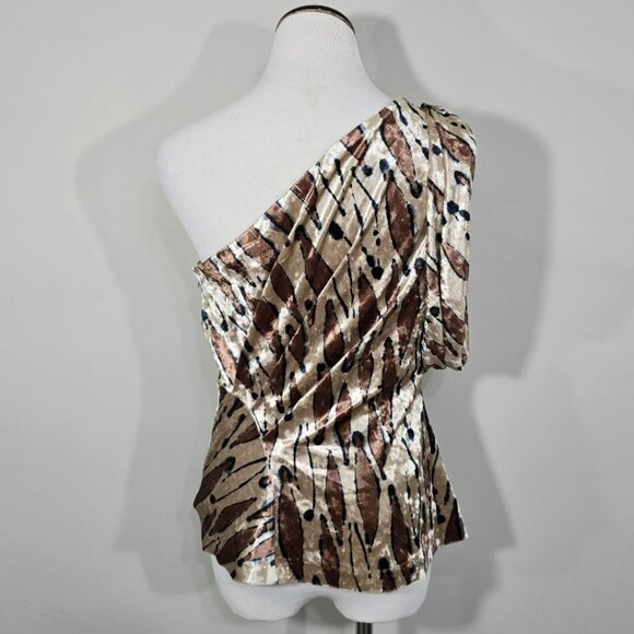 Nwt Eva Franco Glamorous One Shoulder Top Abstract Crushed Velvet Blouse Size 4 - Picture 6 of 15